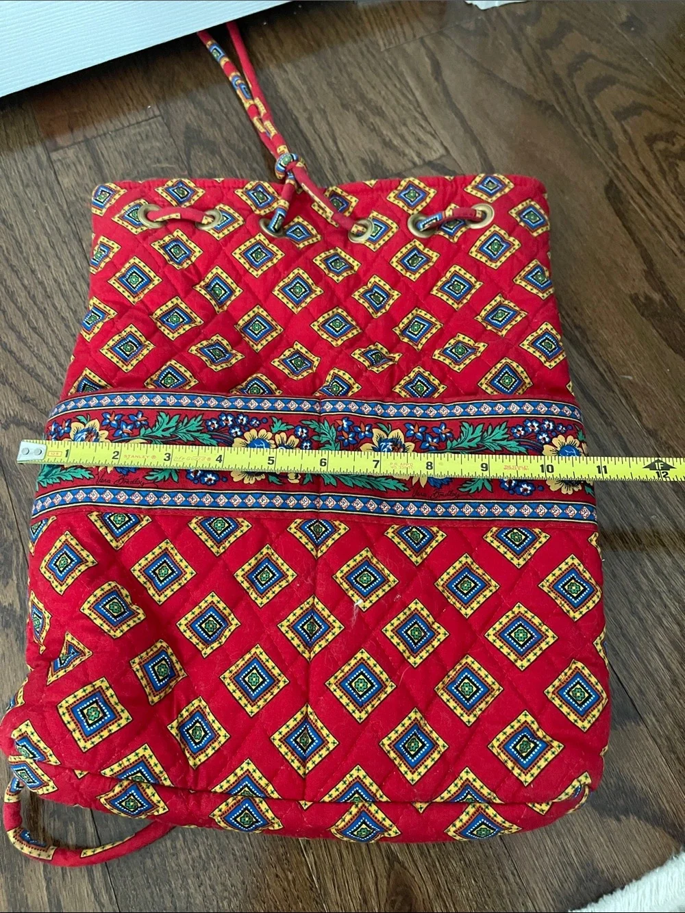 Vera Bradley Red Quilted Floral Drawstring Backpack